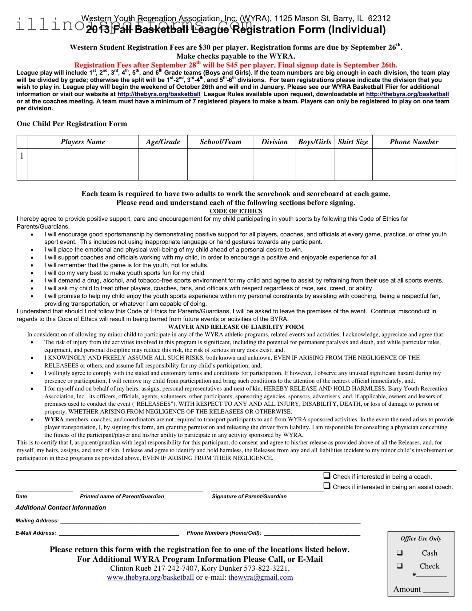 Fill a Valid Barry Illinois Basketball League Form
