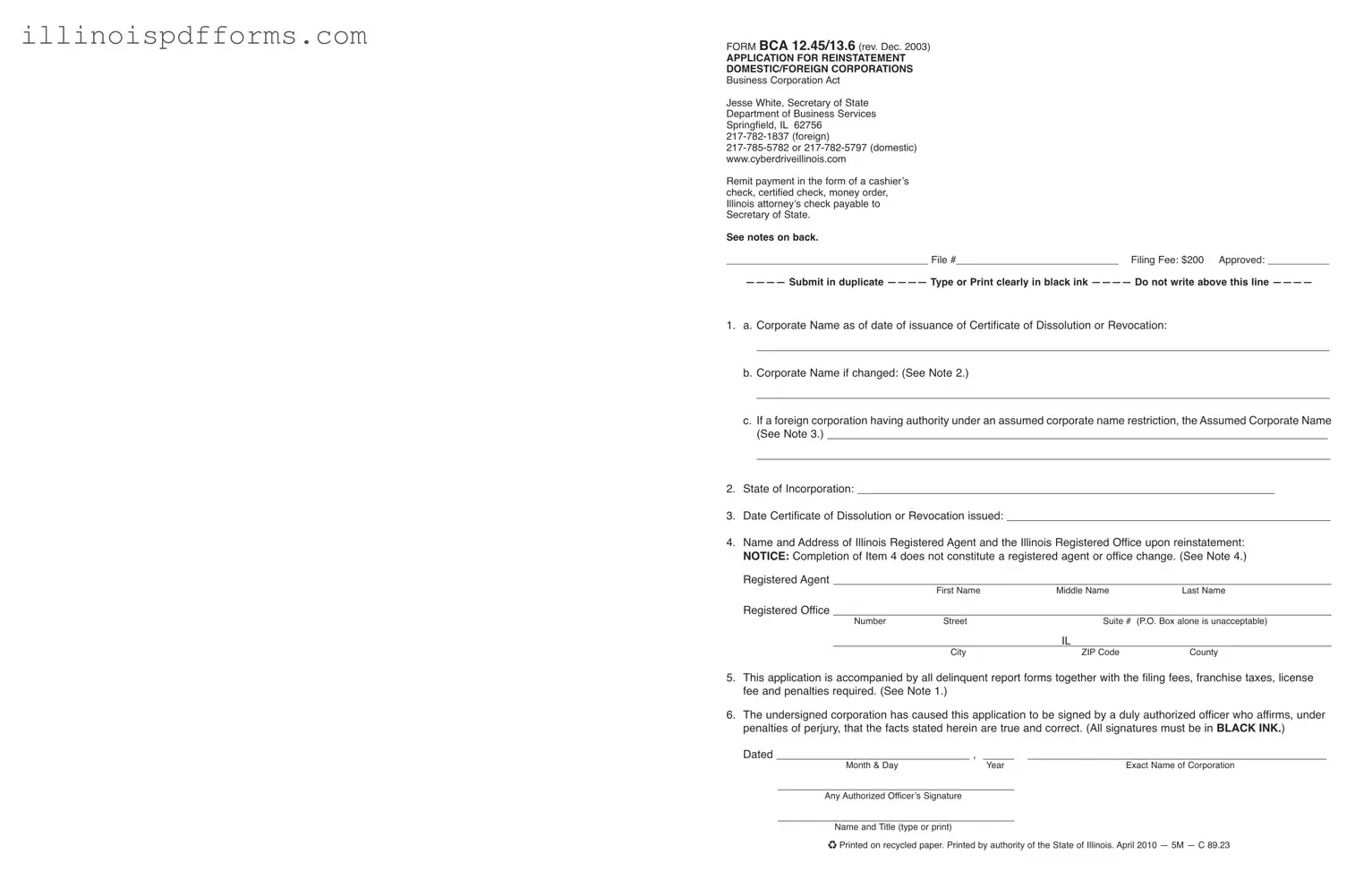 Fill a Valid Bca 12 45 Illinois Form