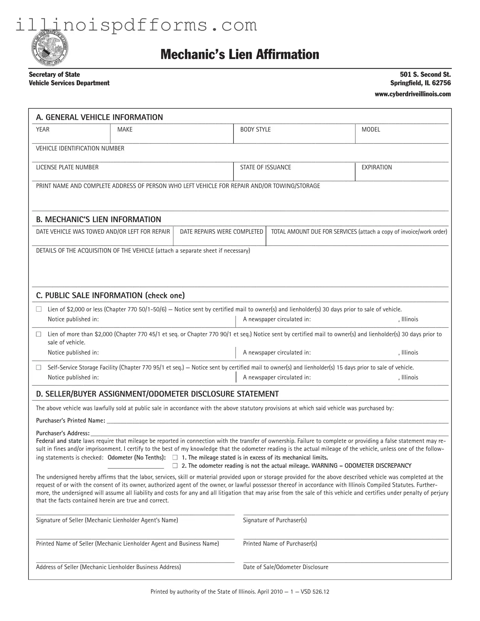 Fill a Valid Cyberdrive Illinois Mechanics Lien Form