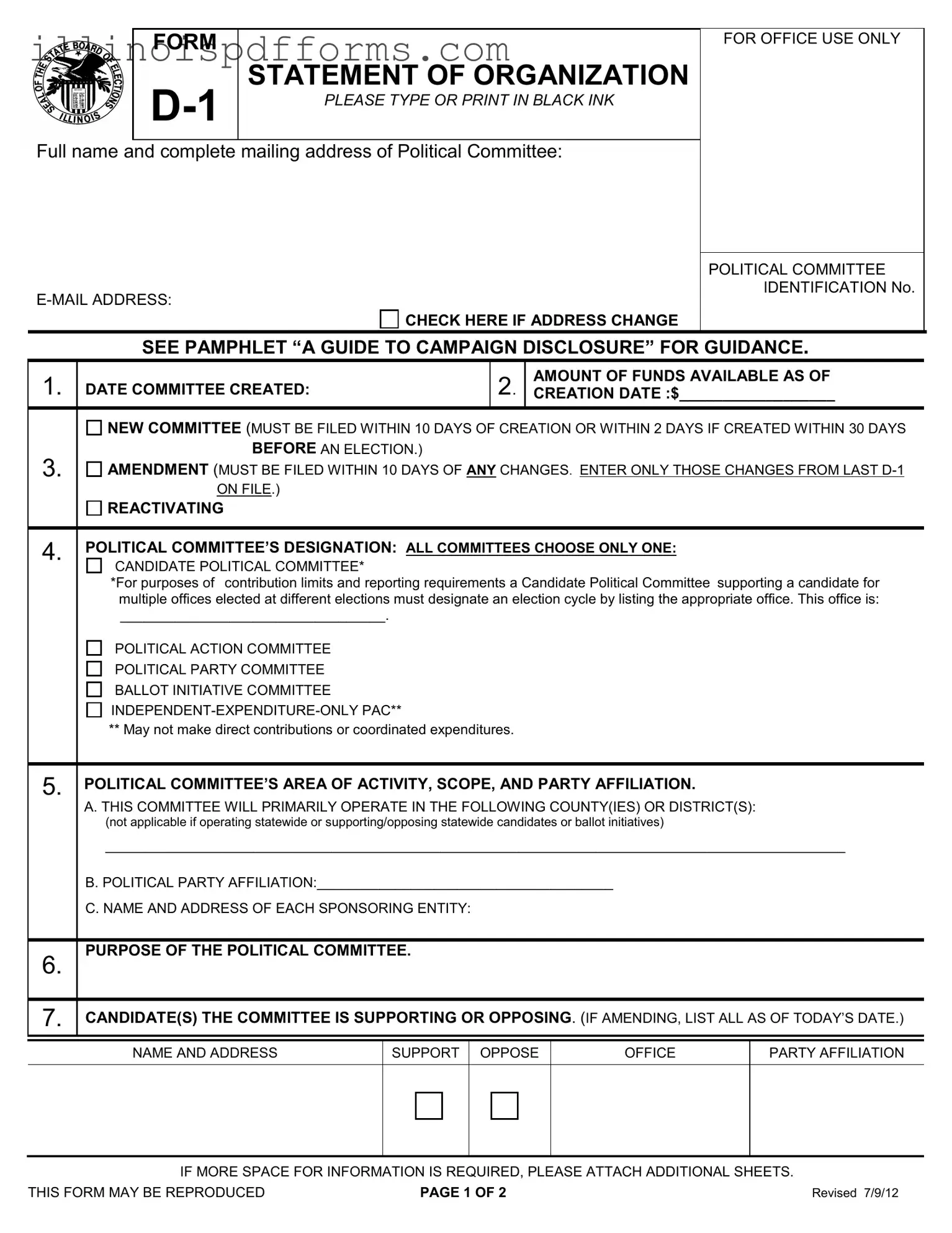 Fill a Valid D 1 Statement Organization Illinois Form