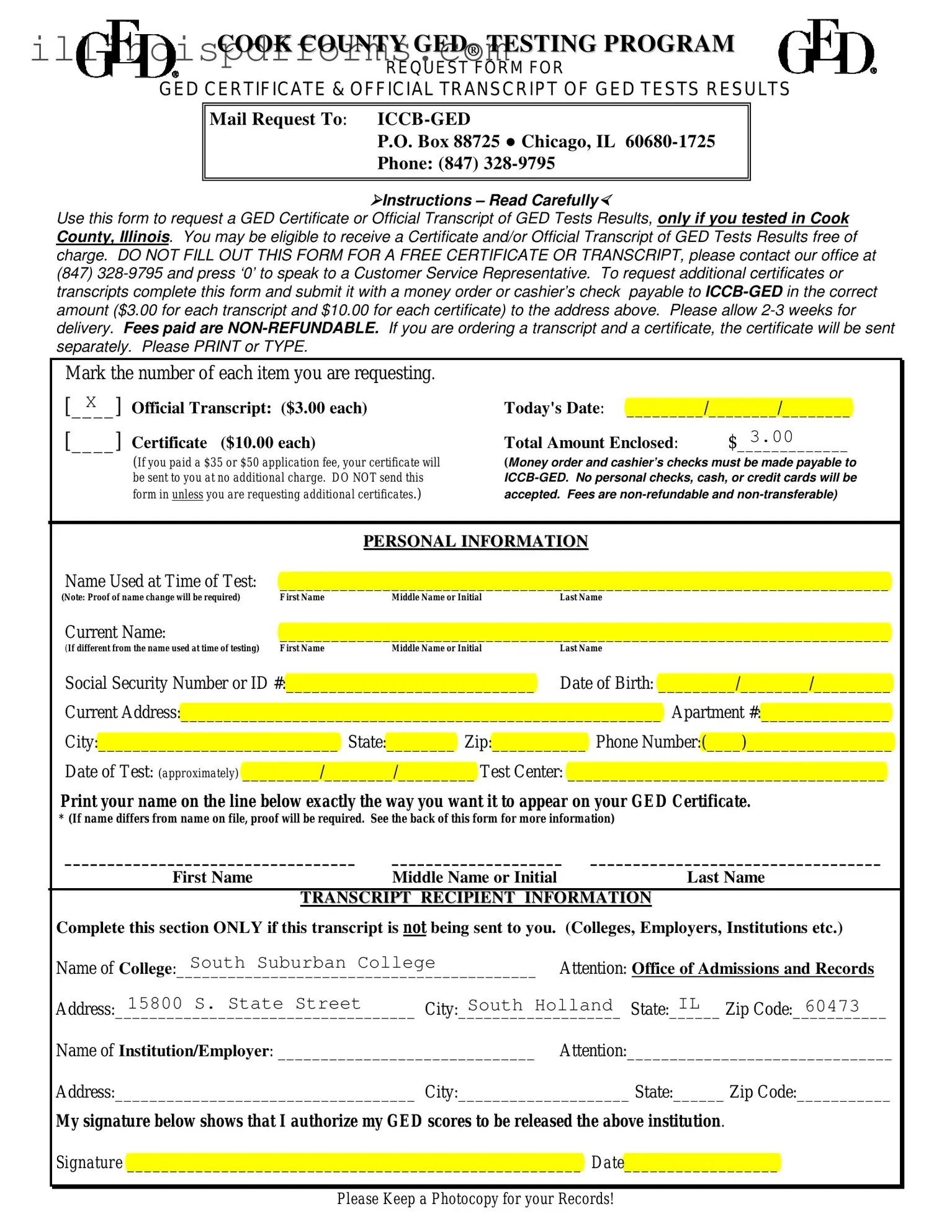 Fill a Valid Ged Illinois Form