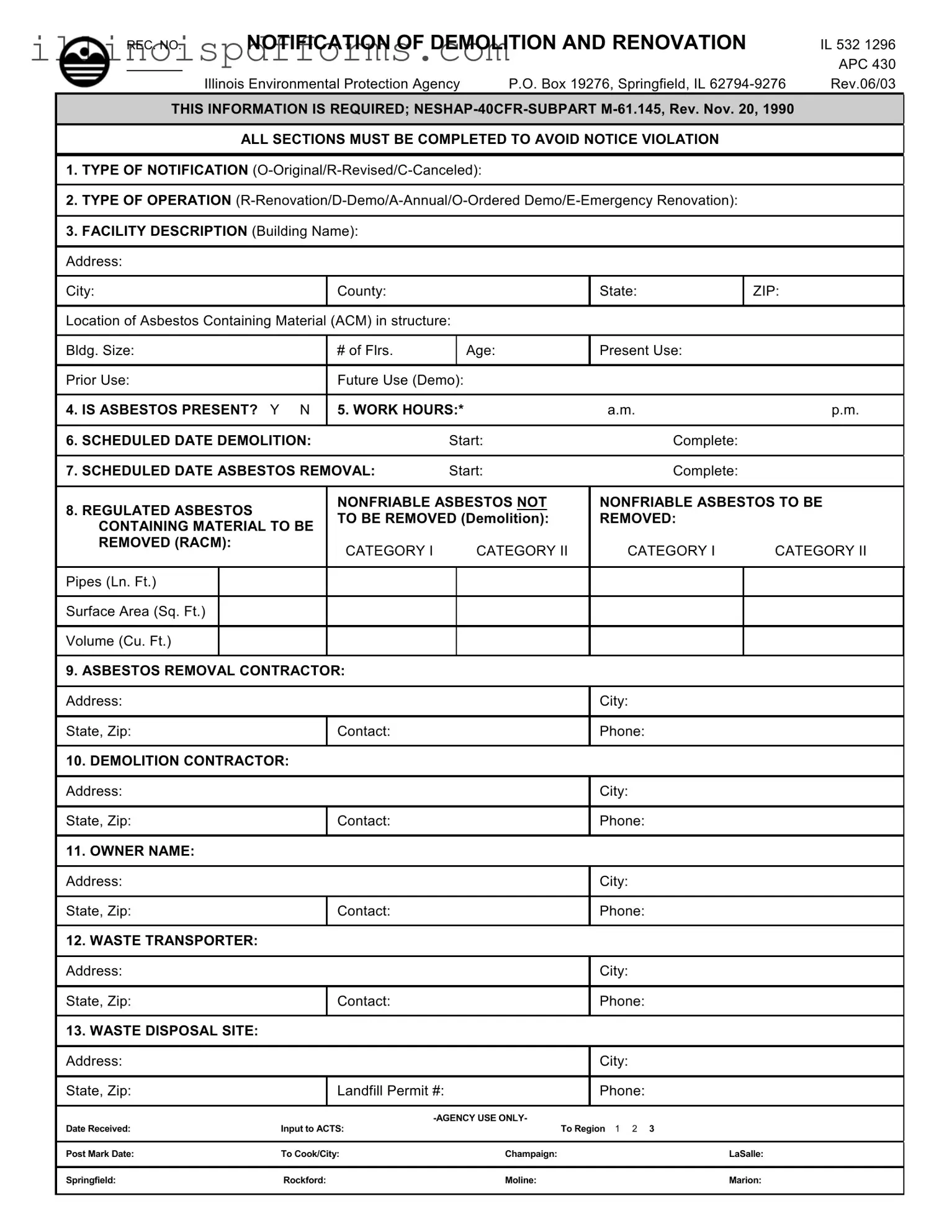 Fill a Valid Illinois Apc 430 Form