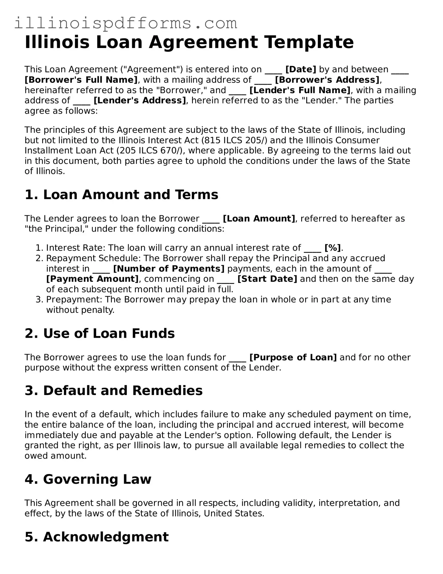 Printable Loan Agreement Template for Illinois State