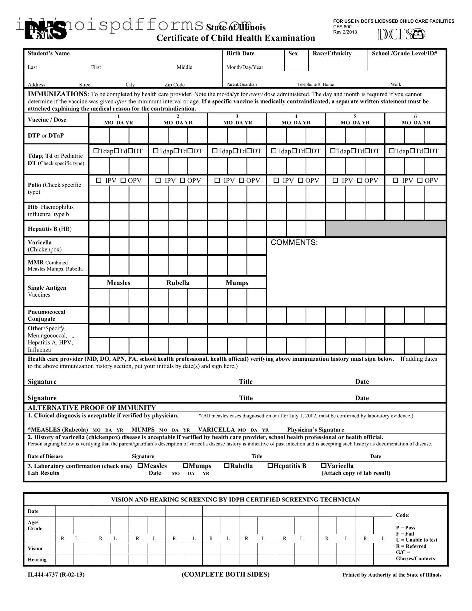 Fill a Valid Illinois Child Health Examination Form