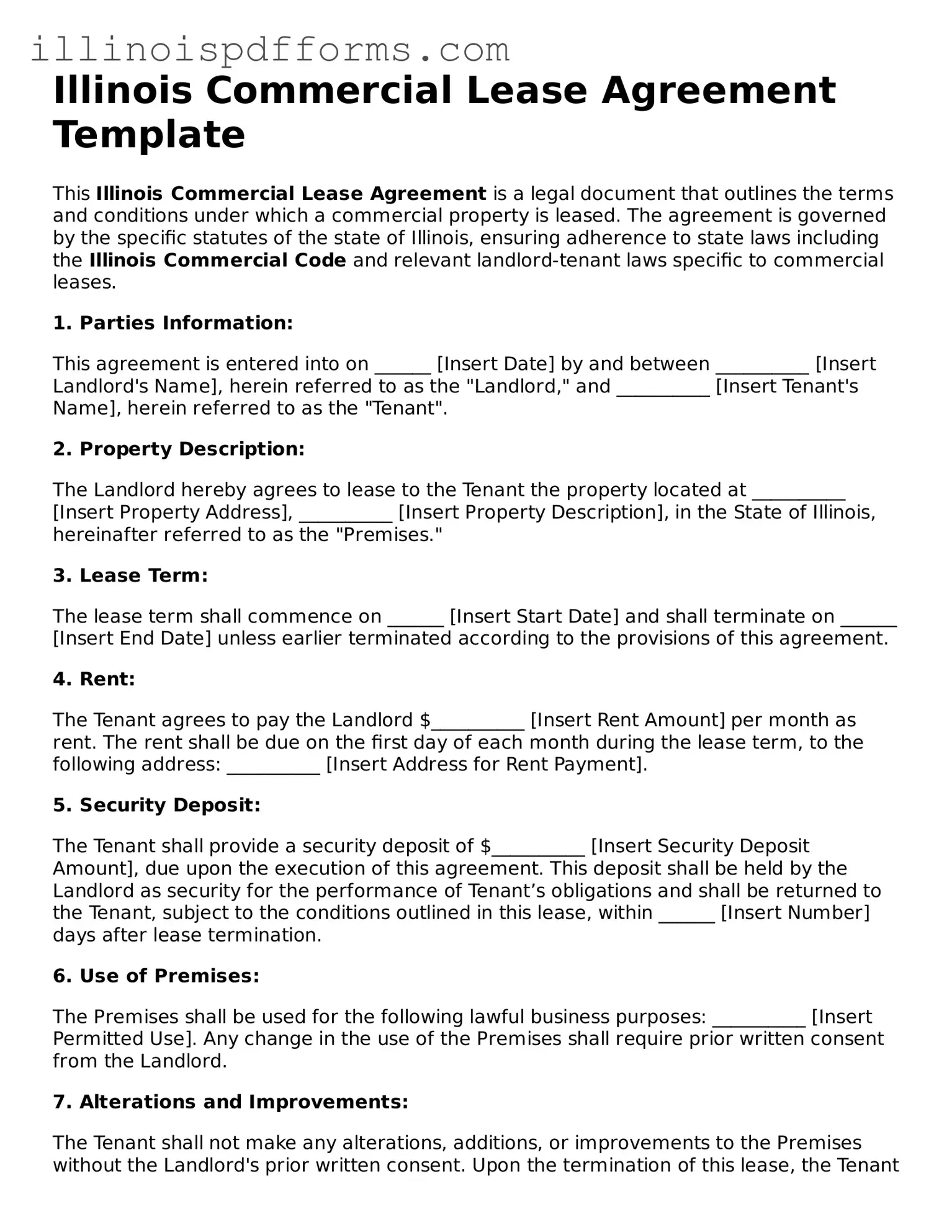 Printable Commercial Lease Agreement Template for Illinois State