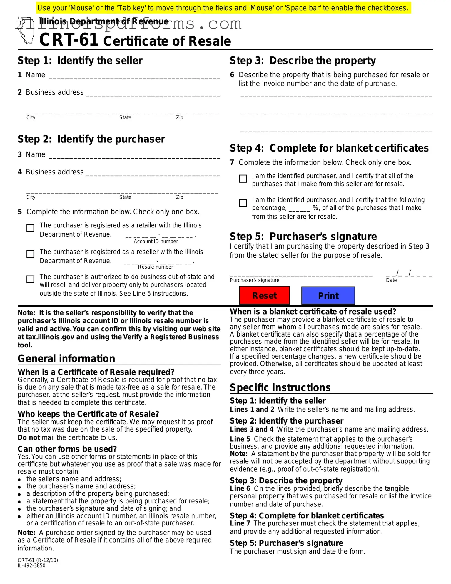 Fill a Valid Illinois Crt 61 Form