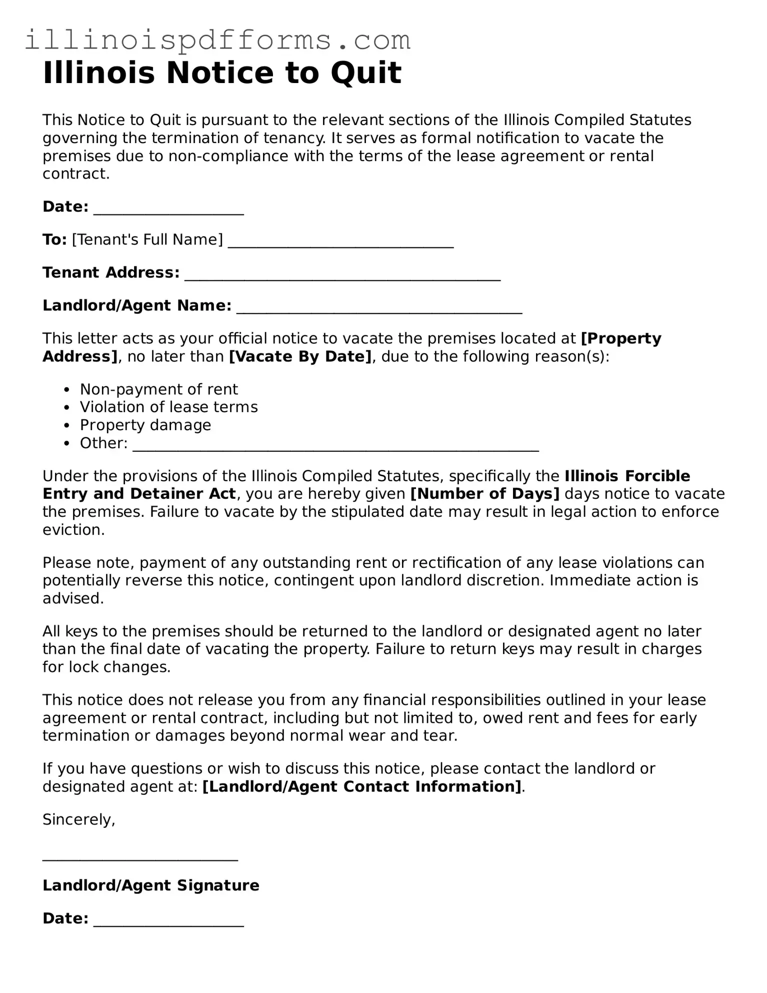 Printable Notice to Quit Template for Illinois State