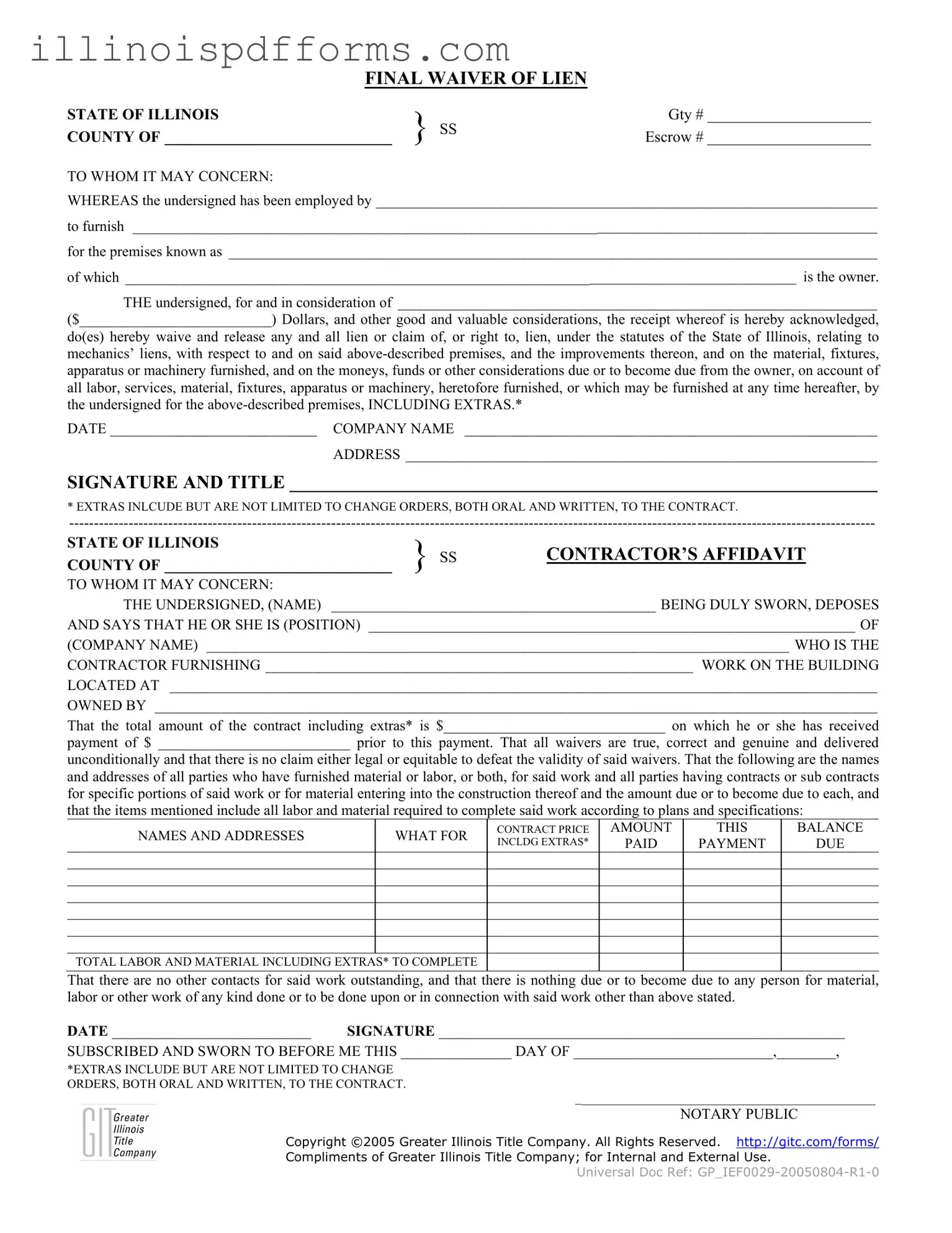 Fill a Valid Illinois Final Waiver Of Lien Form