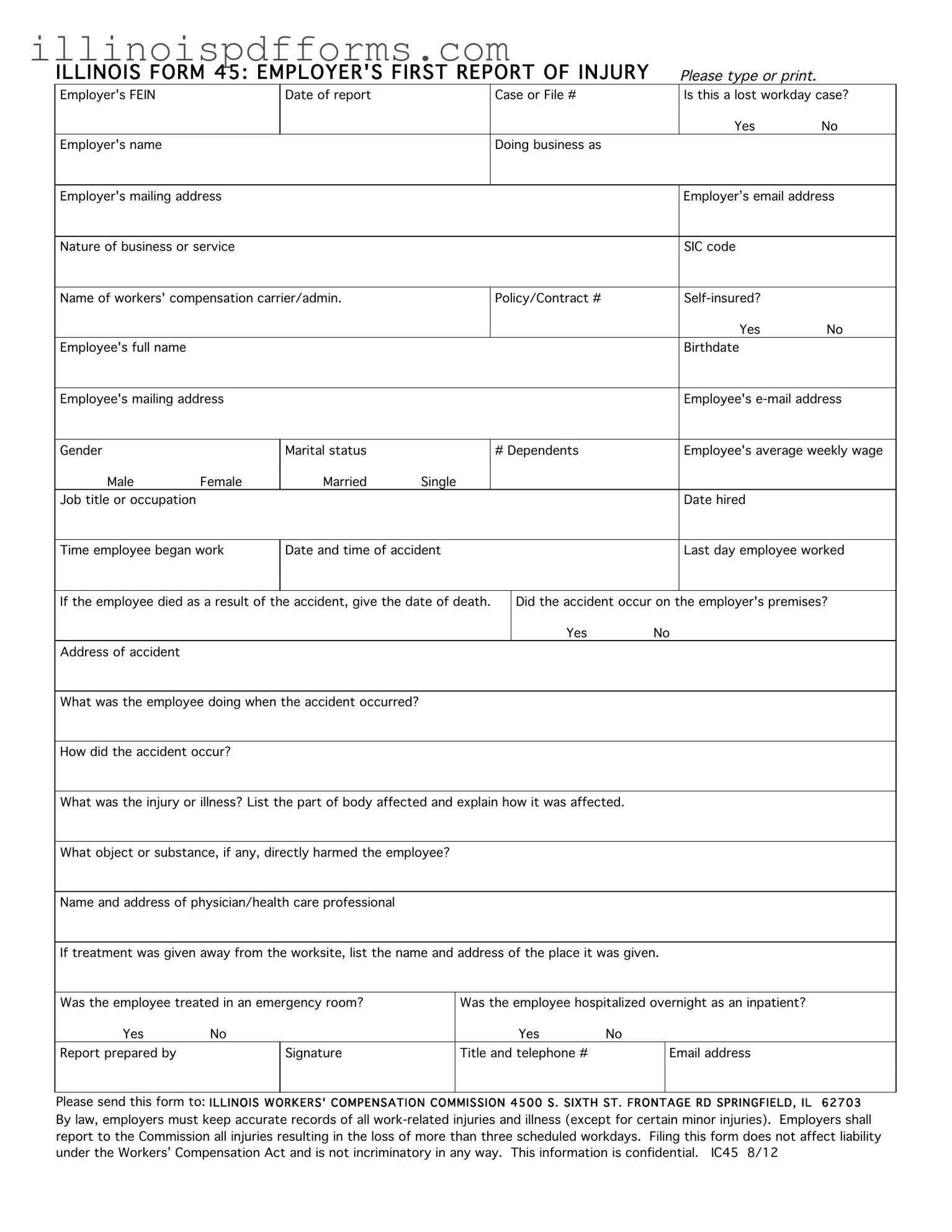 Fill a Valid Illinois First Report 45 Form