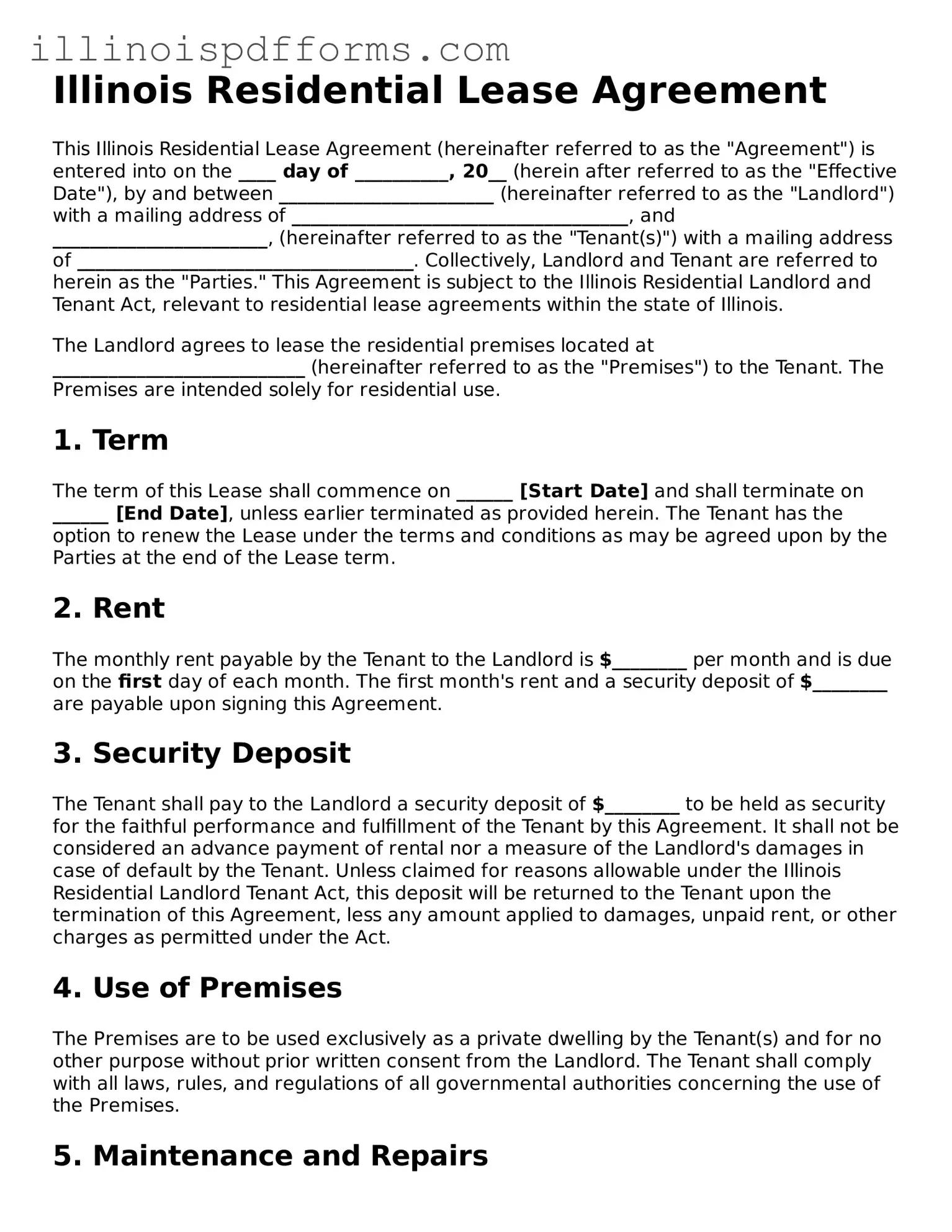 Printable Residential Lease Agreement Template for Illinois State