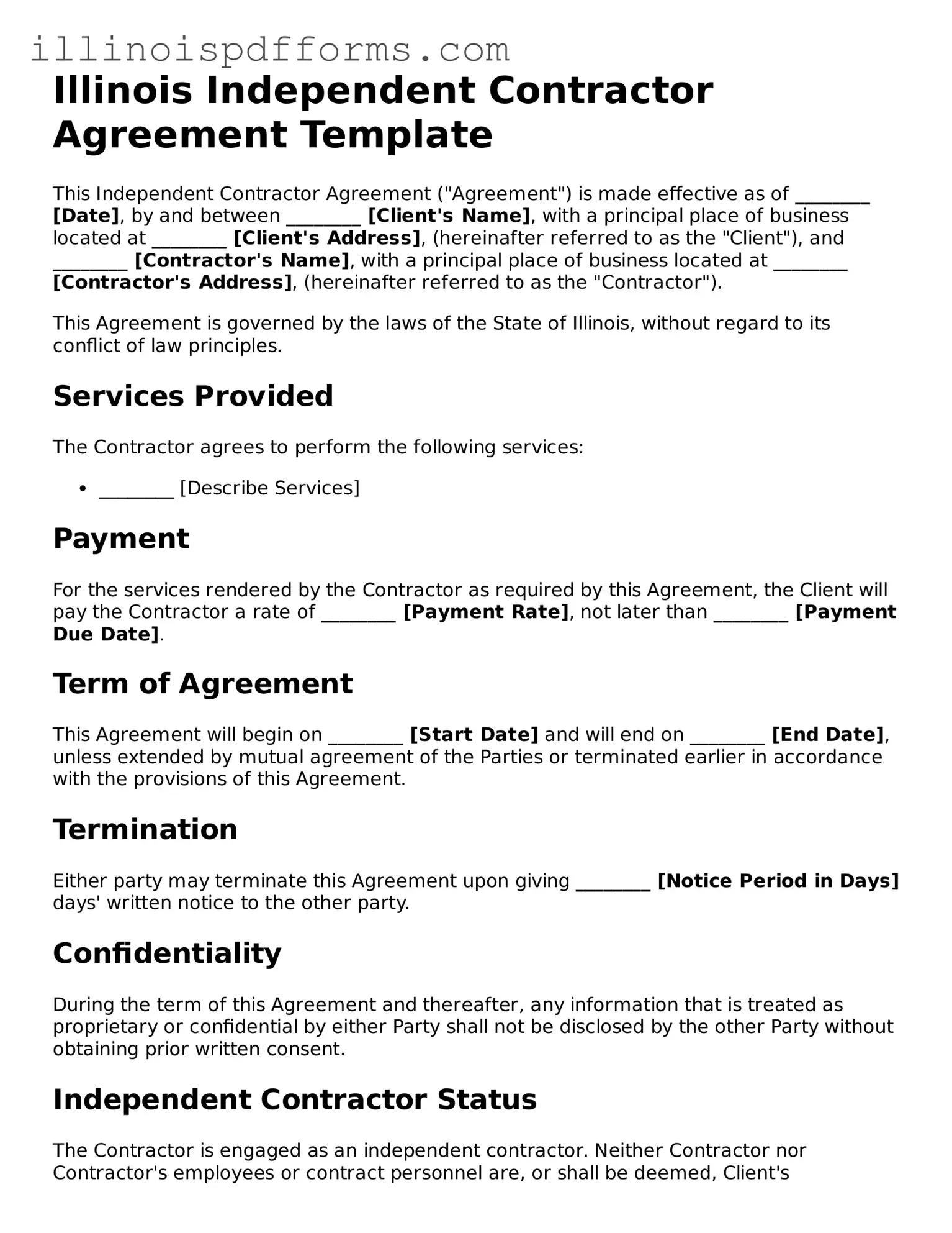 Printable Independent Contractor Agreement Template for Illinois State