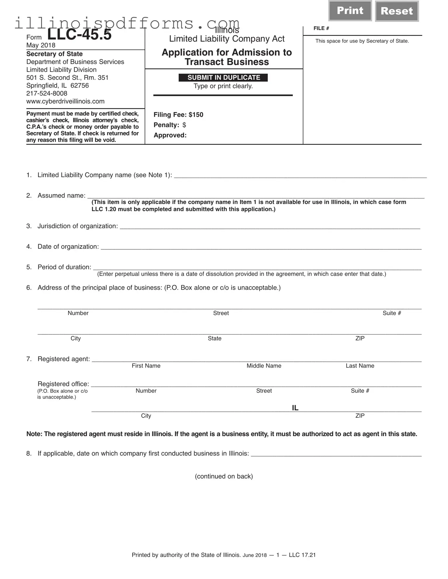 Fill a Valid Illinois Llc 45 5 Form
