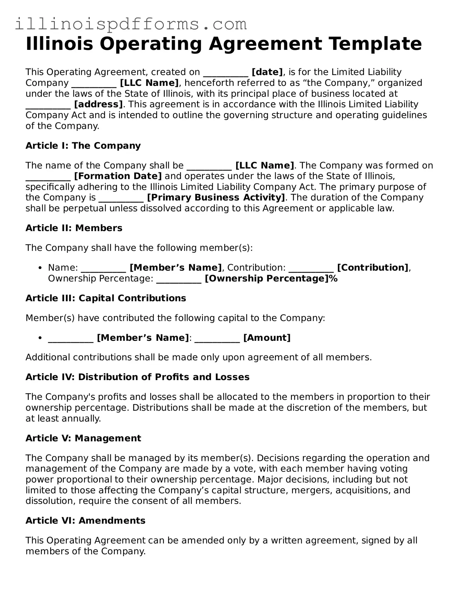 Printable Operating Agreement Template for Illinois State