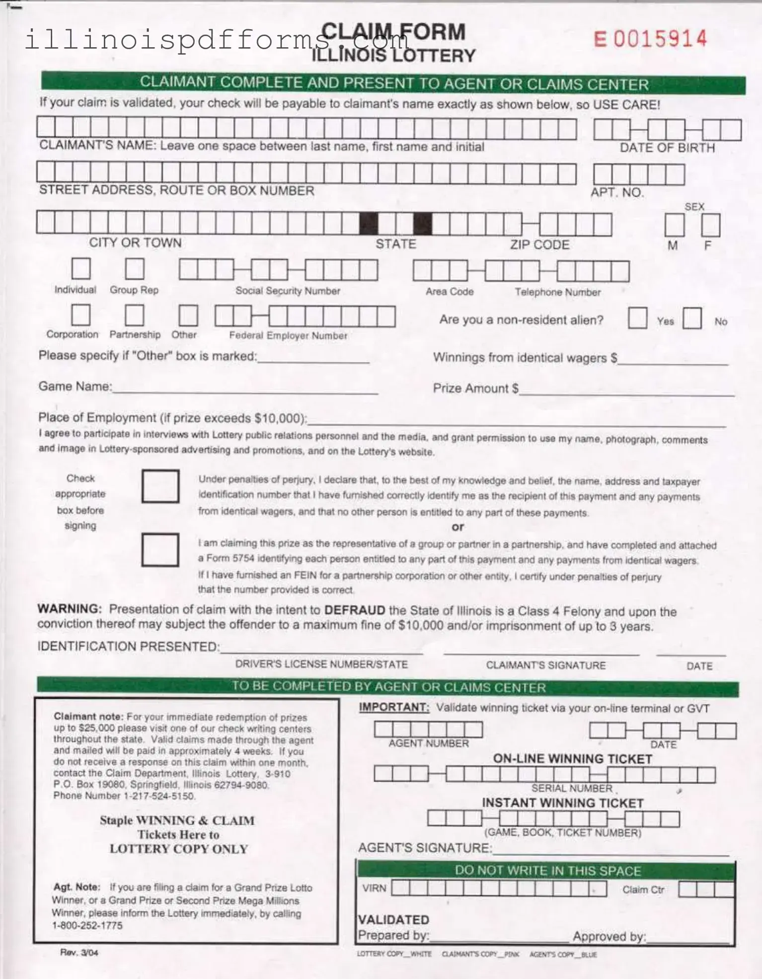 Fill a Valid Illinois Lottery Claim Form
