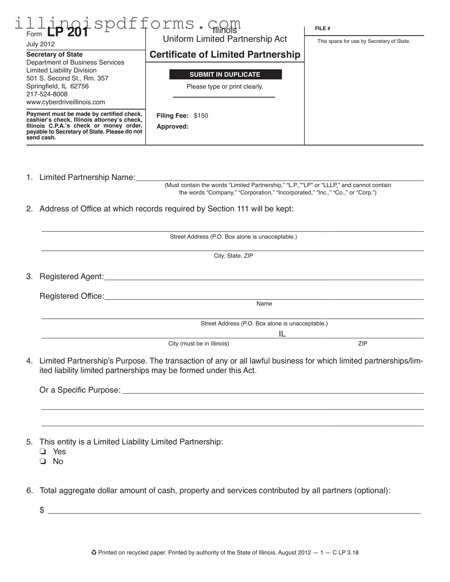 Fill a Valid Illinois Lp 201 Form