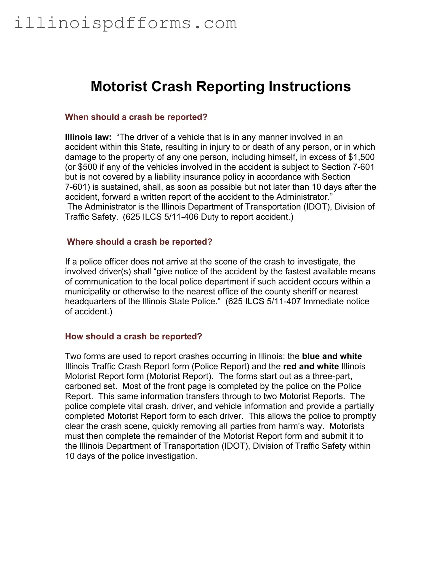 Fill a Valid Illinois Motorist Report Form