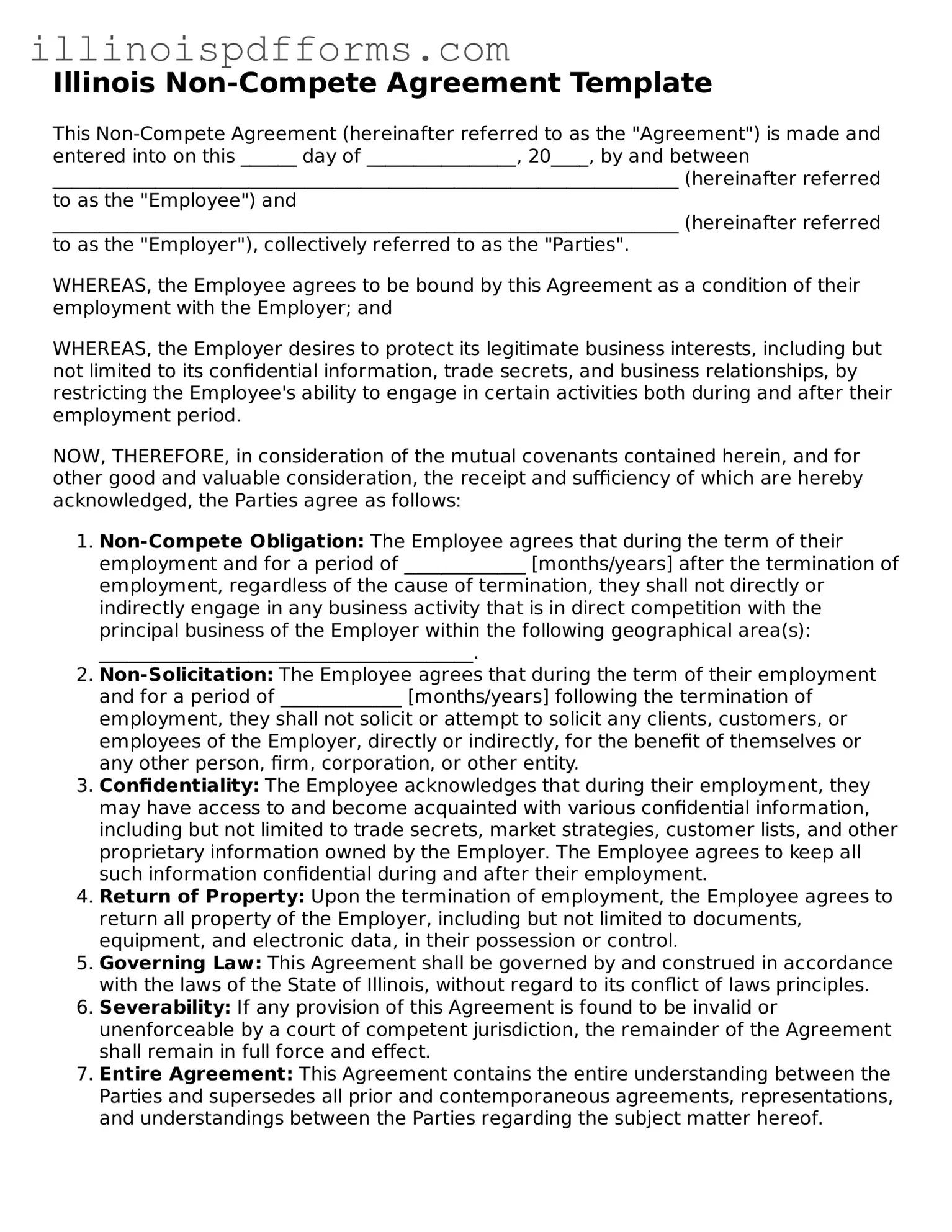 Printable Non-compete Agreement Template for Illinois State