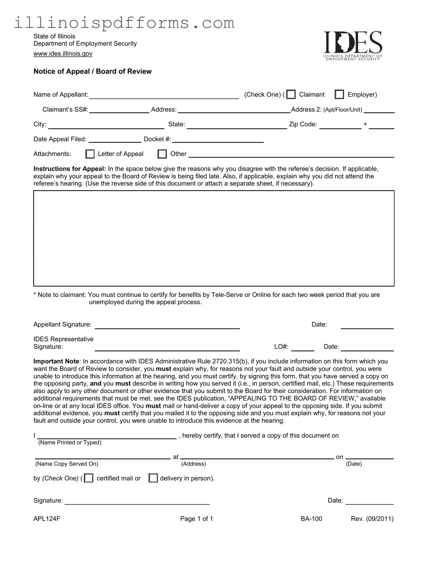 Fill a Valid Illinois Notice Appeal Form
