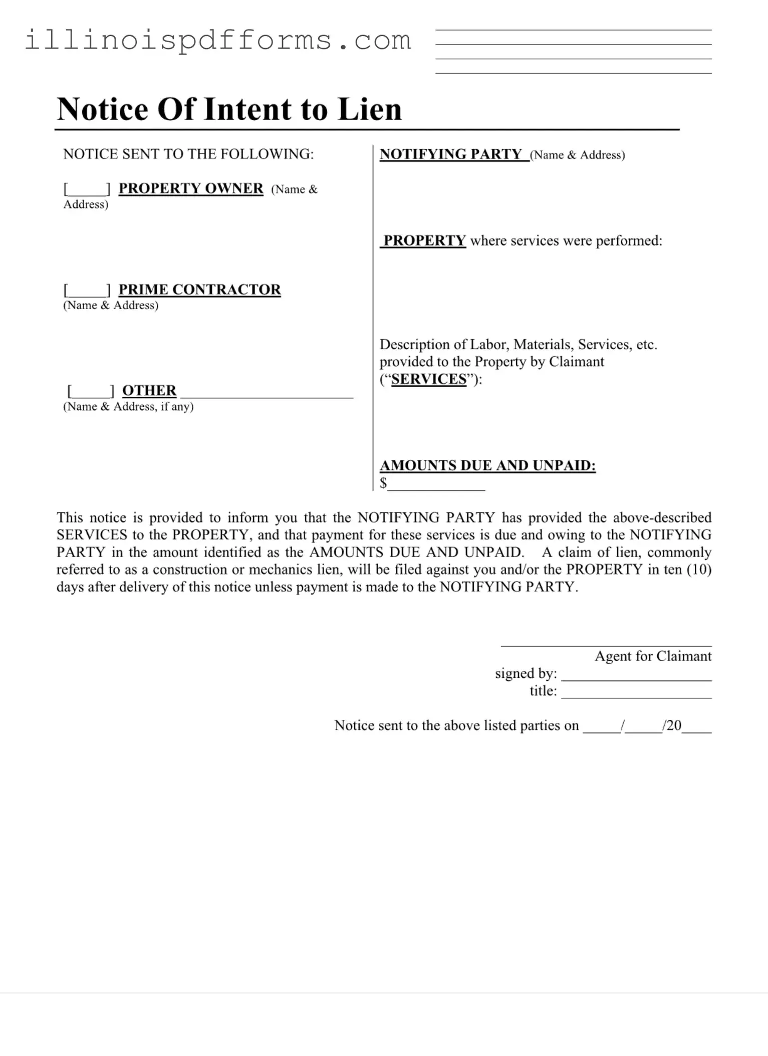 Fill a Valid Illinois Notice Lien Form