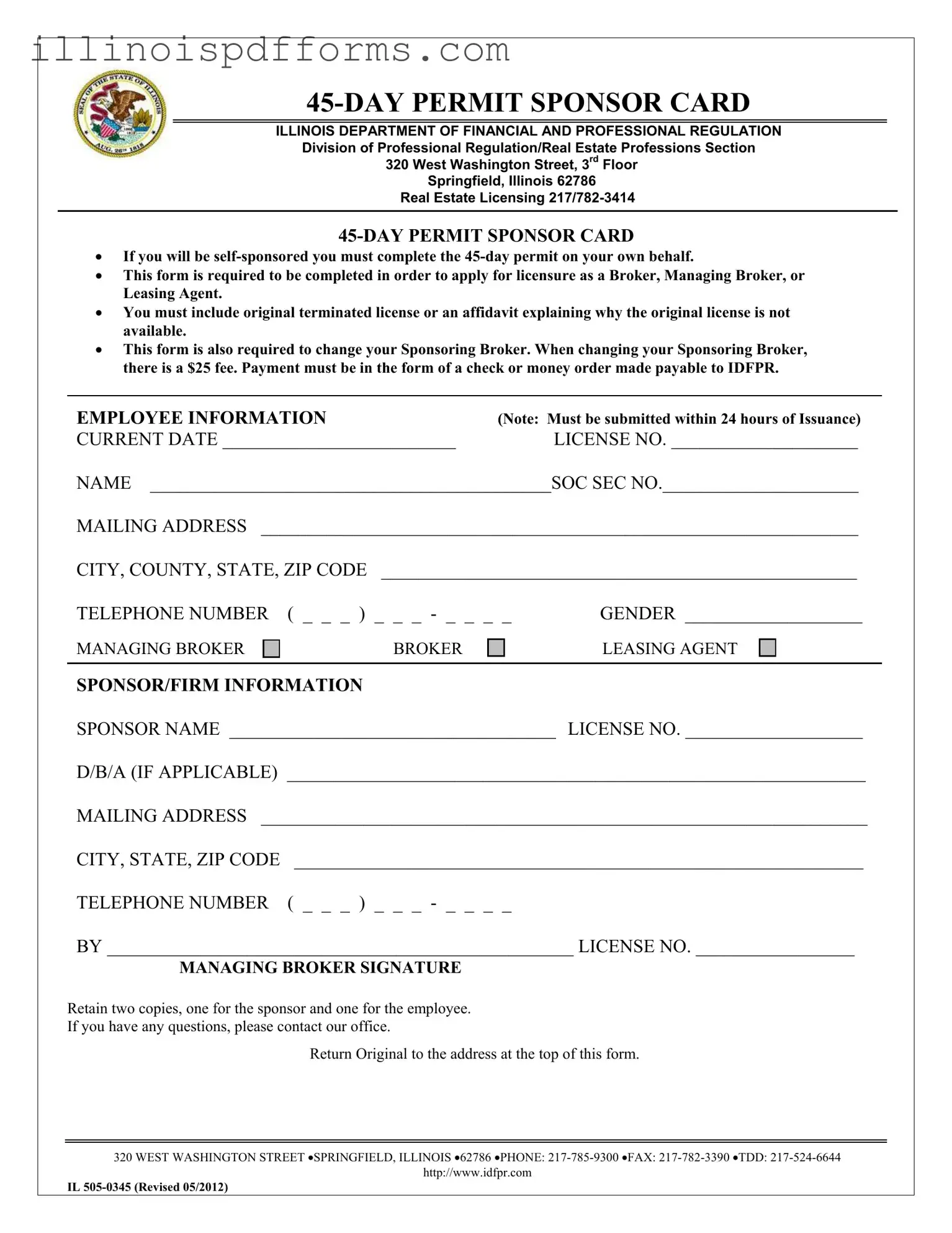 Fill a Valid Illinois Permit Sponsor Card Form