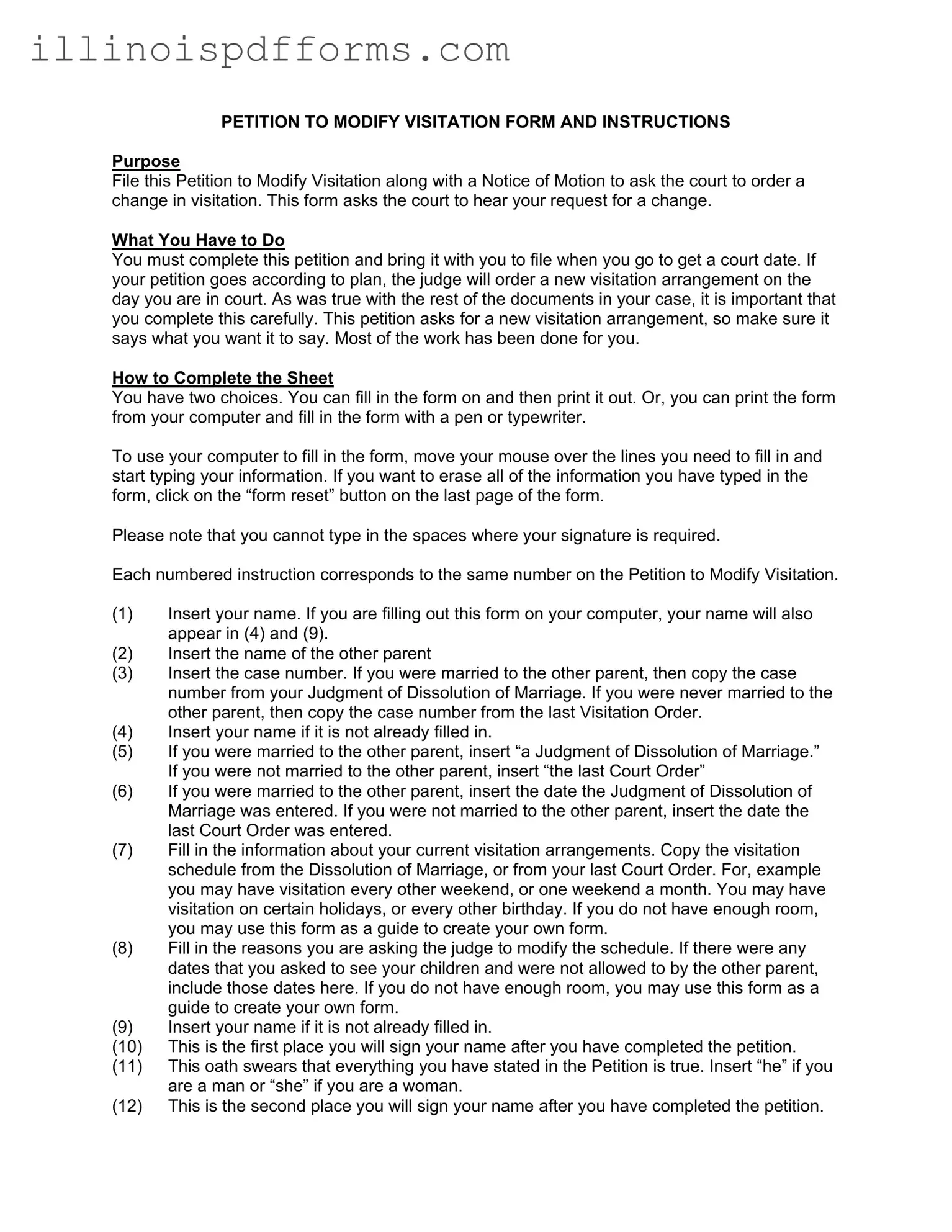 Fill a Valid Illinois Petition To Modify Form