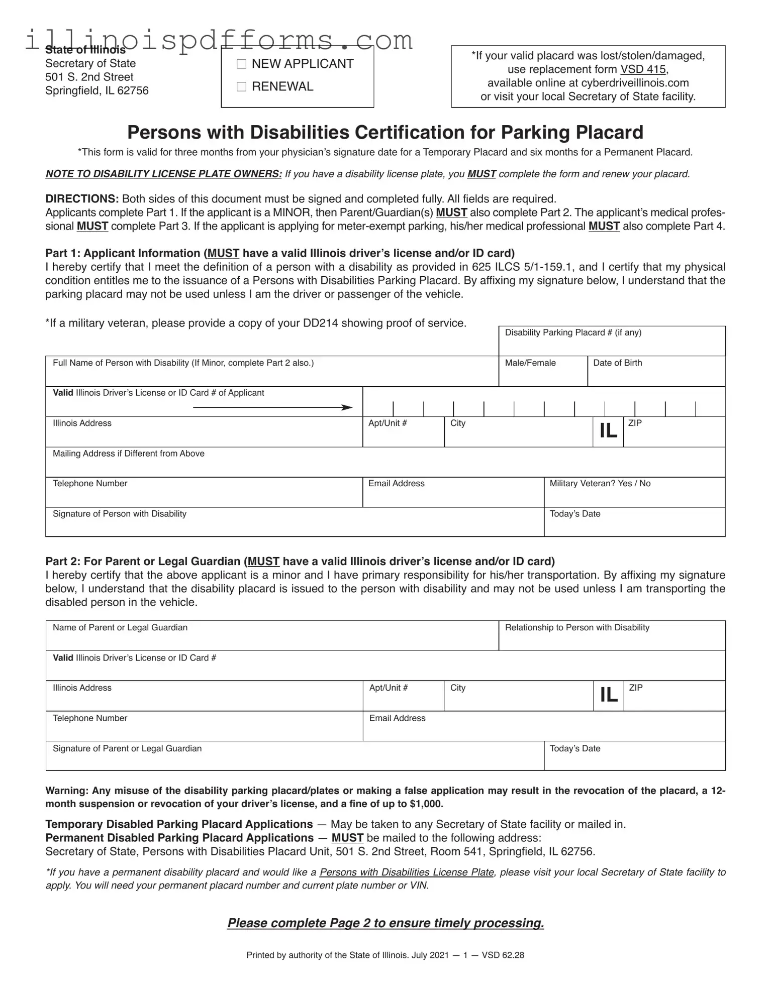 Fill a Valid Illinois Placard Form