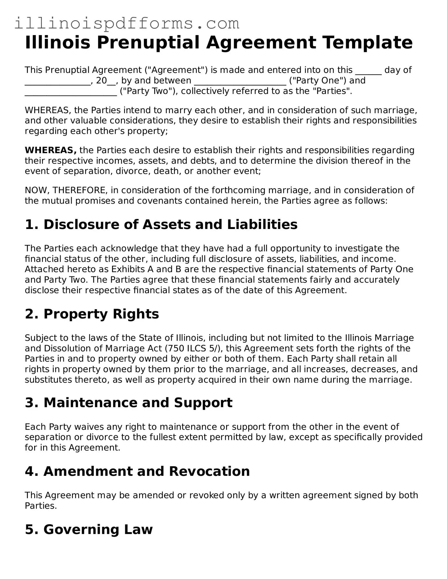 Printable Prenuptial Agreement Template for Illinois State