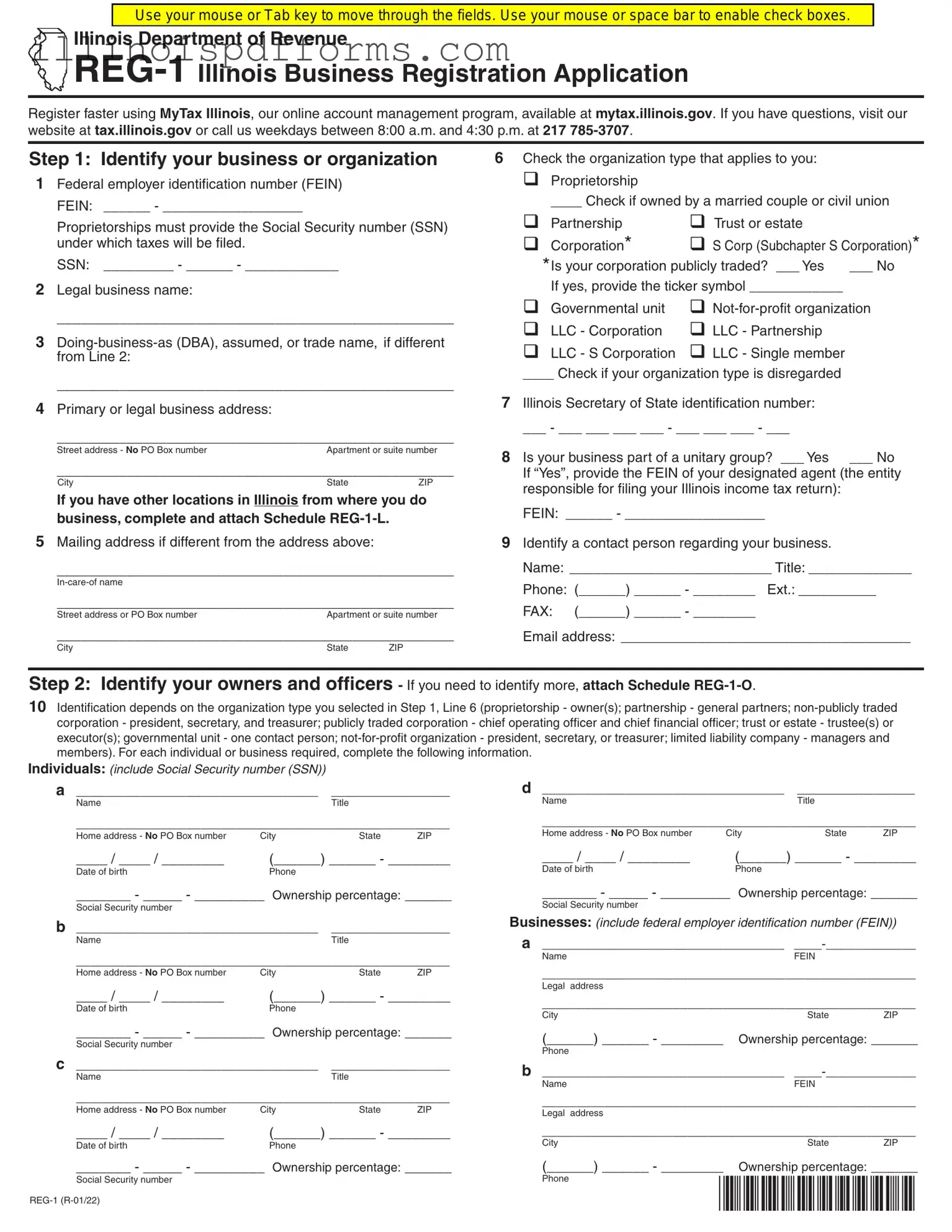 Fill a Valid Illinois Reg 1 Form