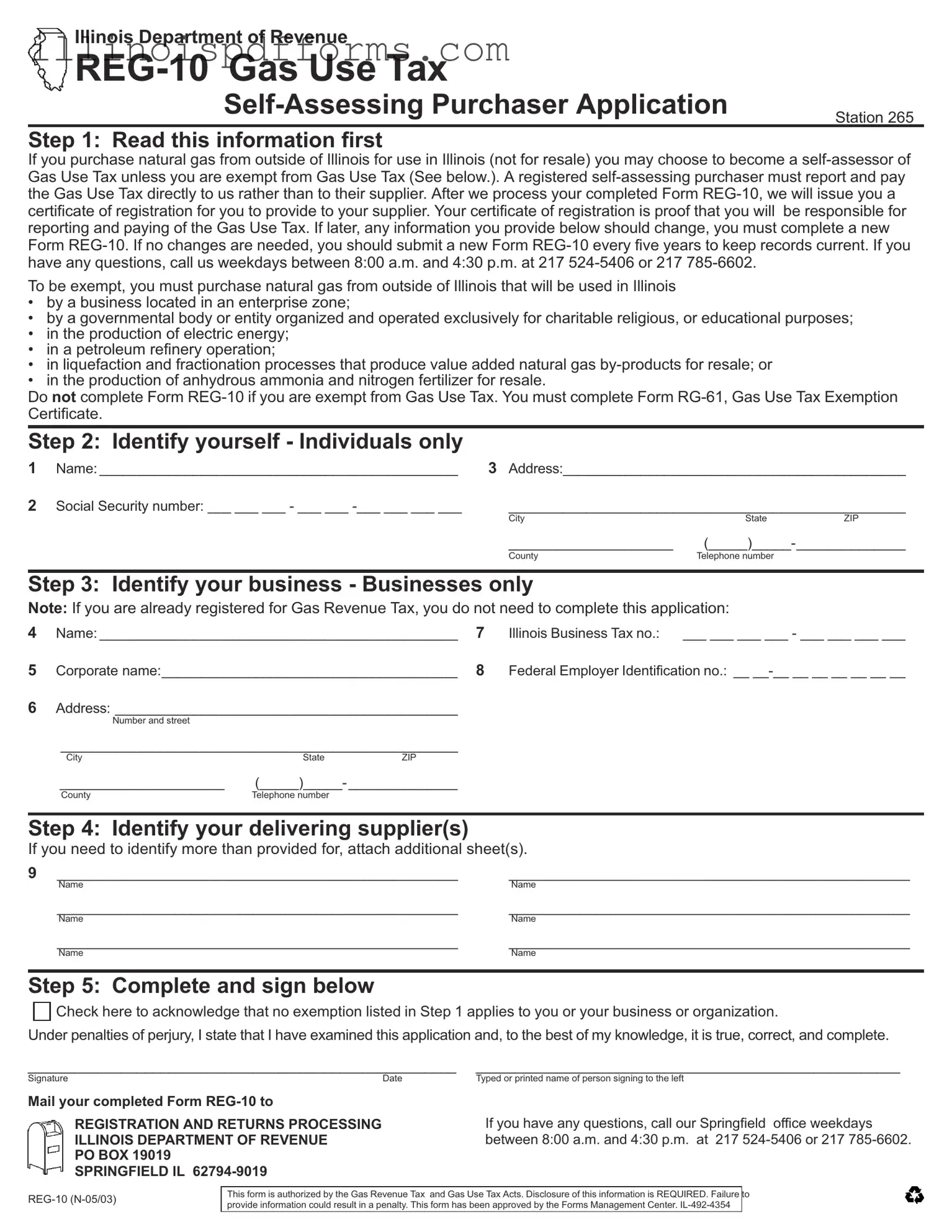 Fill a Valid Illinois Reg 10 Form