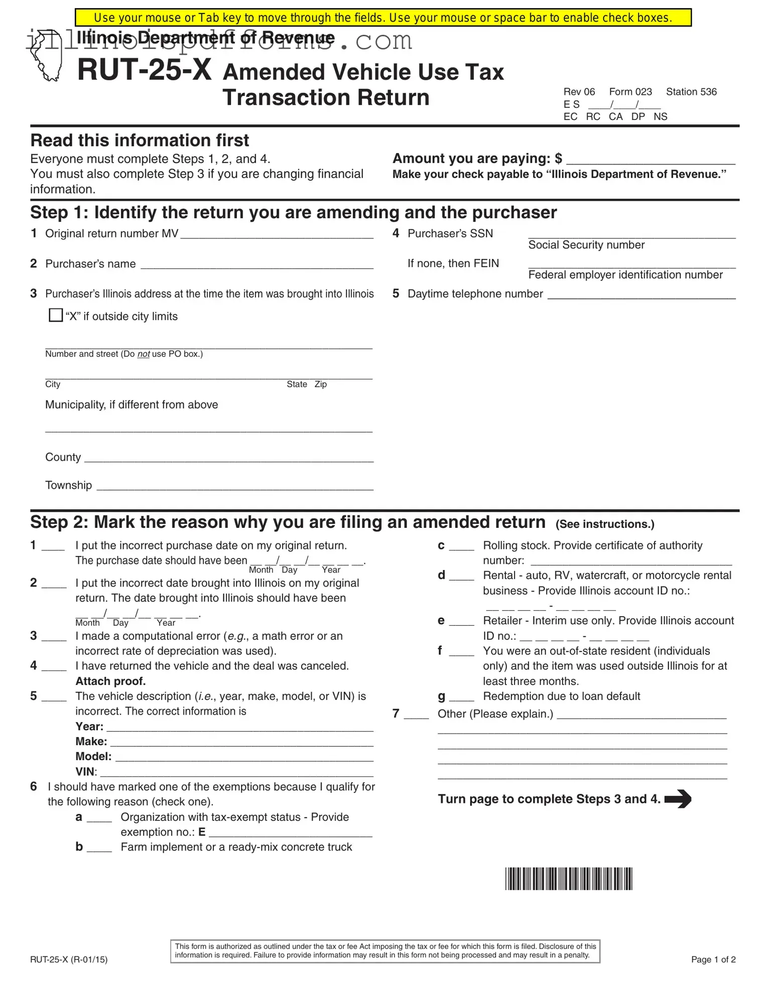 Fill a Valid Illinois Rut 25 X Form