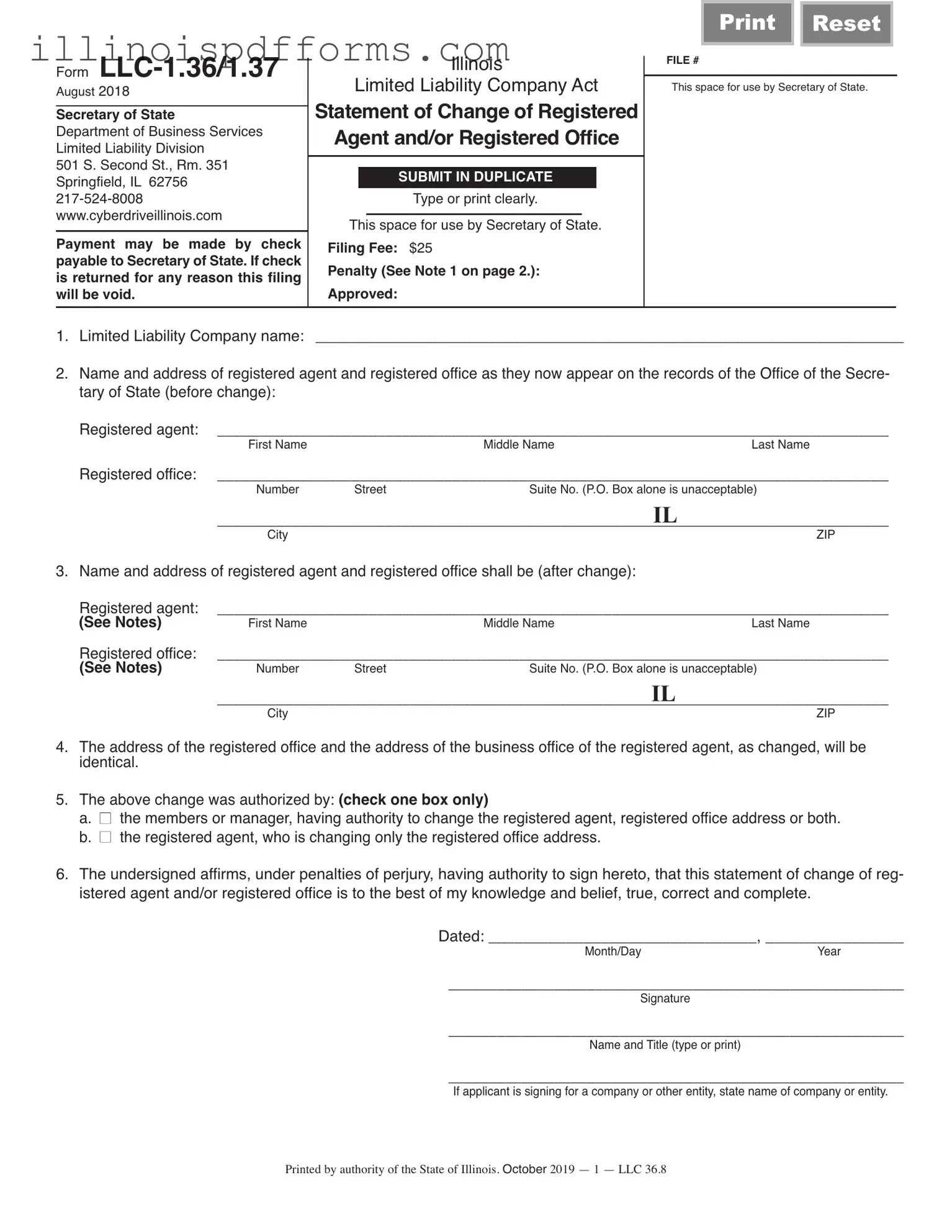 Fill a Valid Illinois Statement Of Change Form