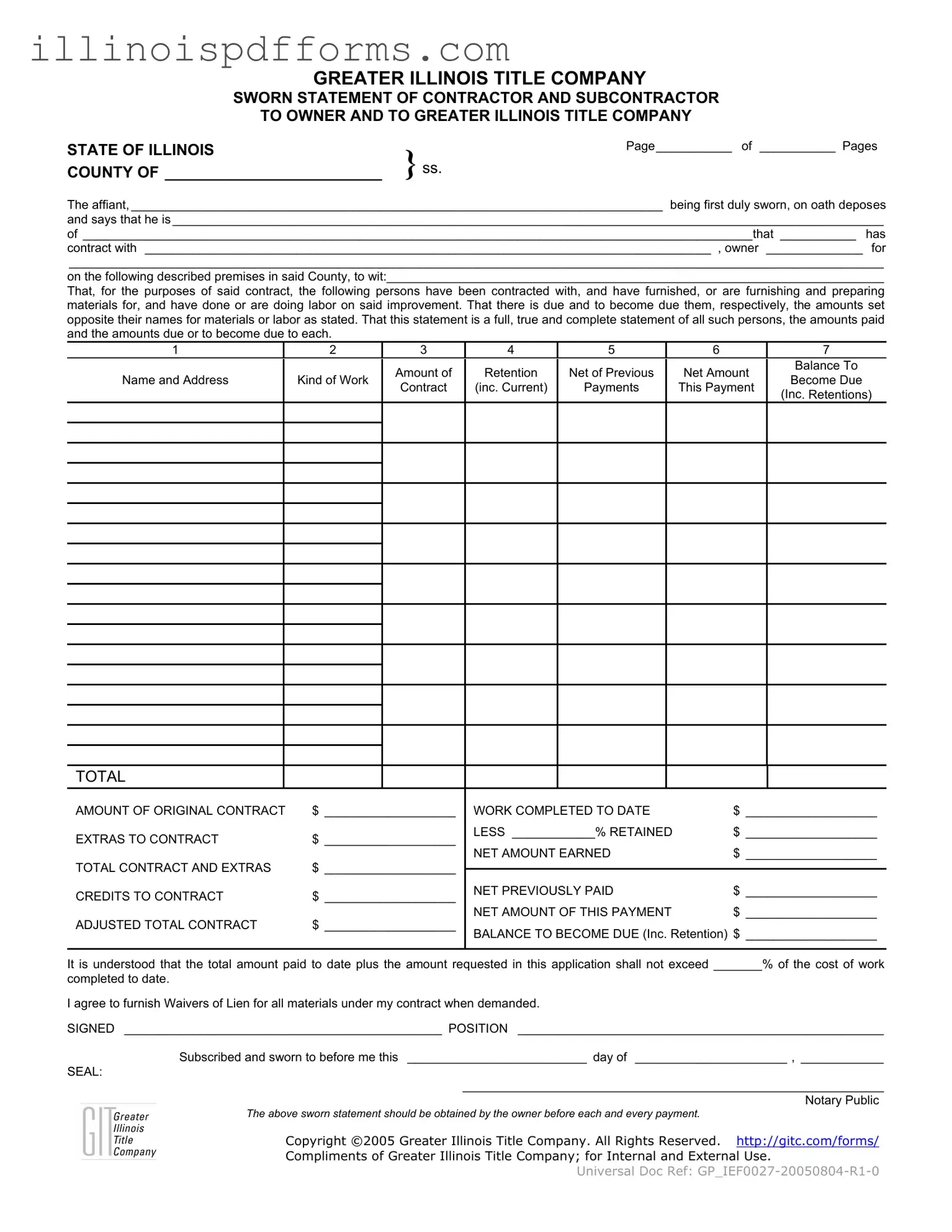 Fill a Valid Illinois Sworn Statement Form