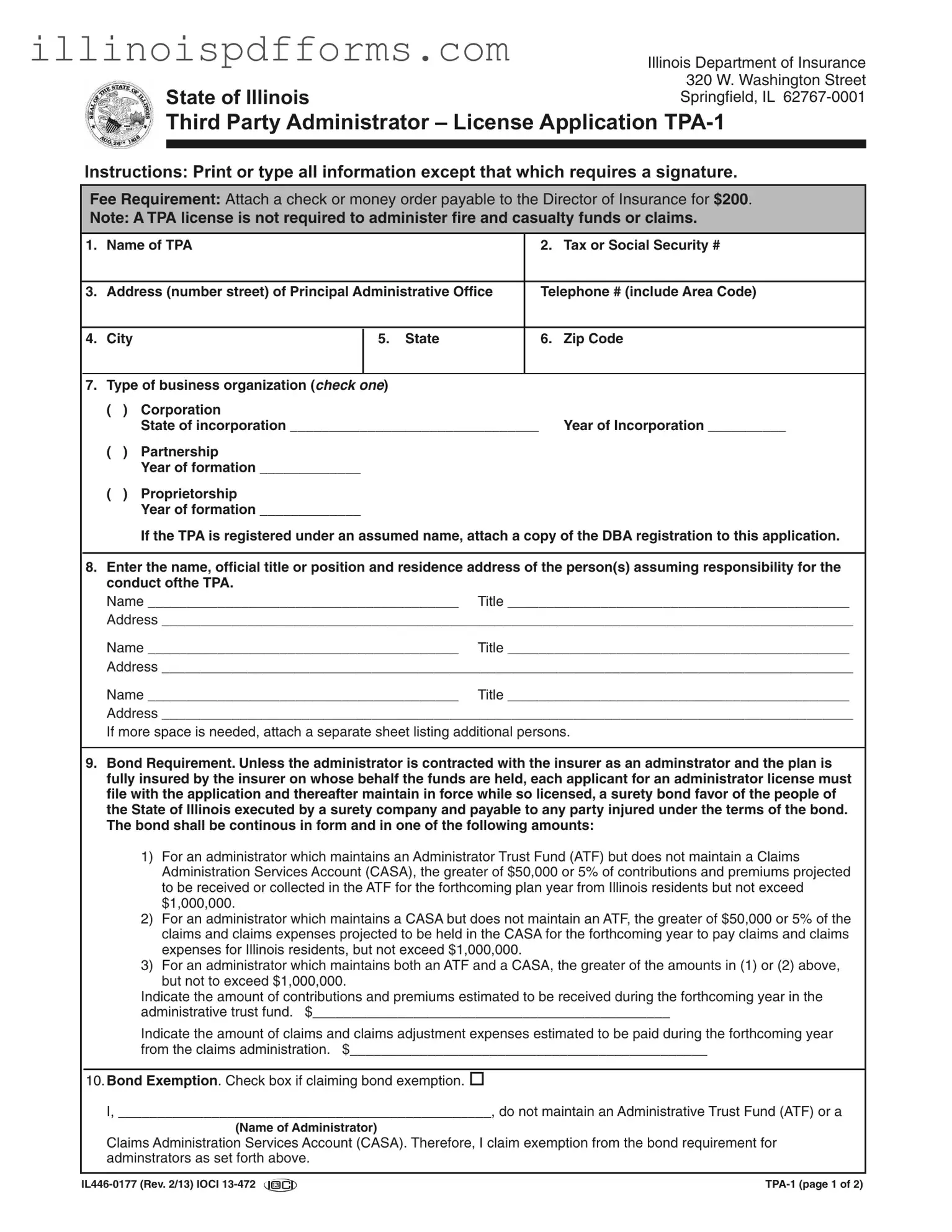 Fill a Valid Illinois Tpa 1 Form
