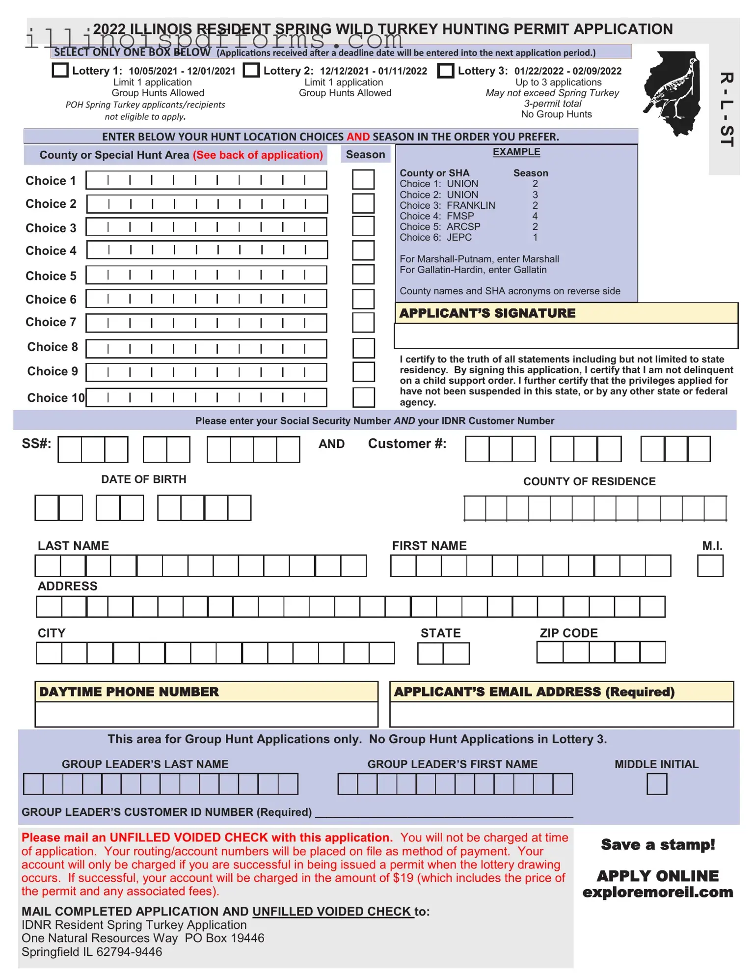Fill a Valid Illinois Turkey Permit Application Form