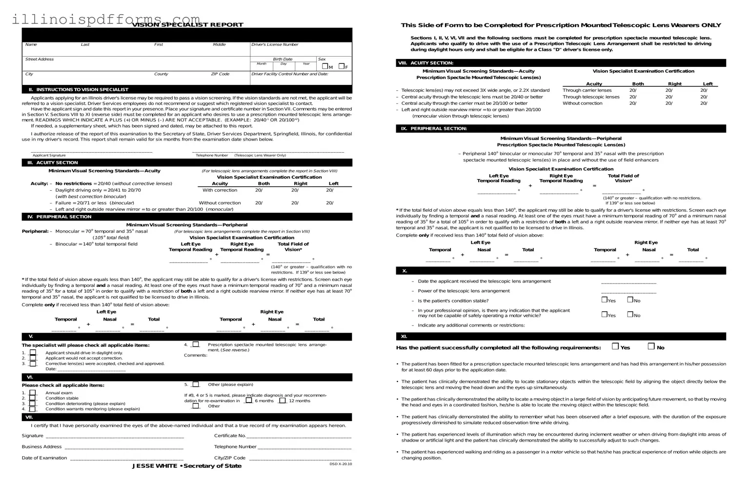 Fill a Valid Illinois Vision Specialist Report Form