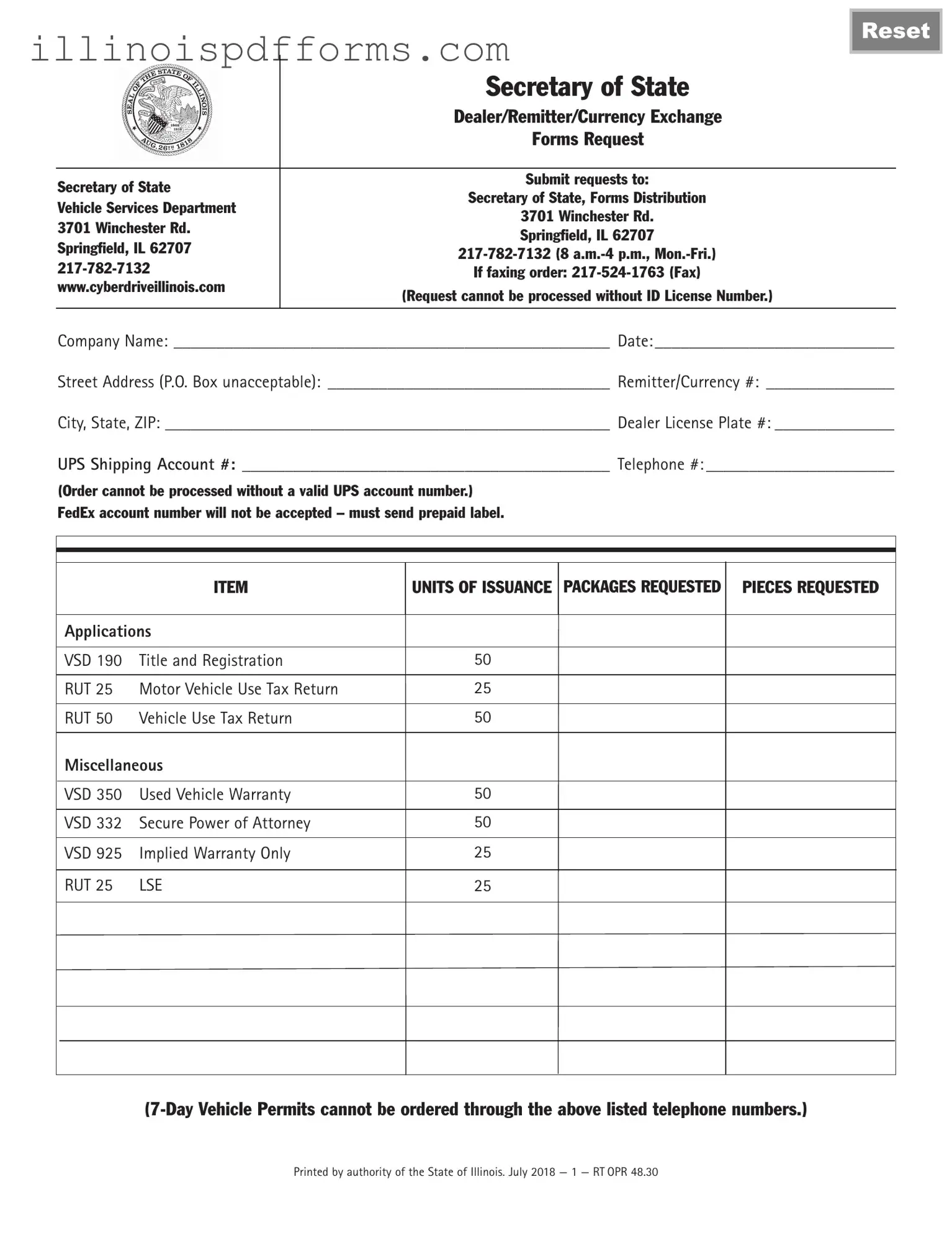 Fill a Valid Illinois Vsd 190 Form