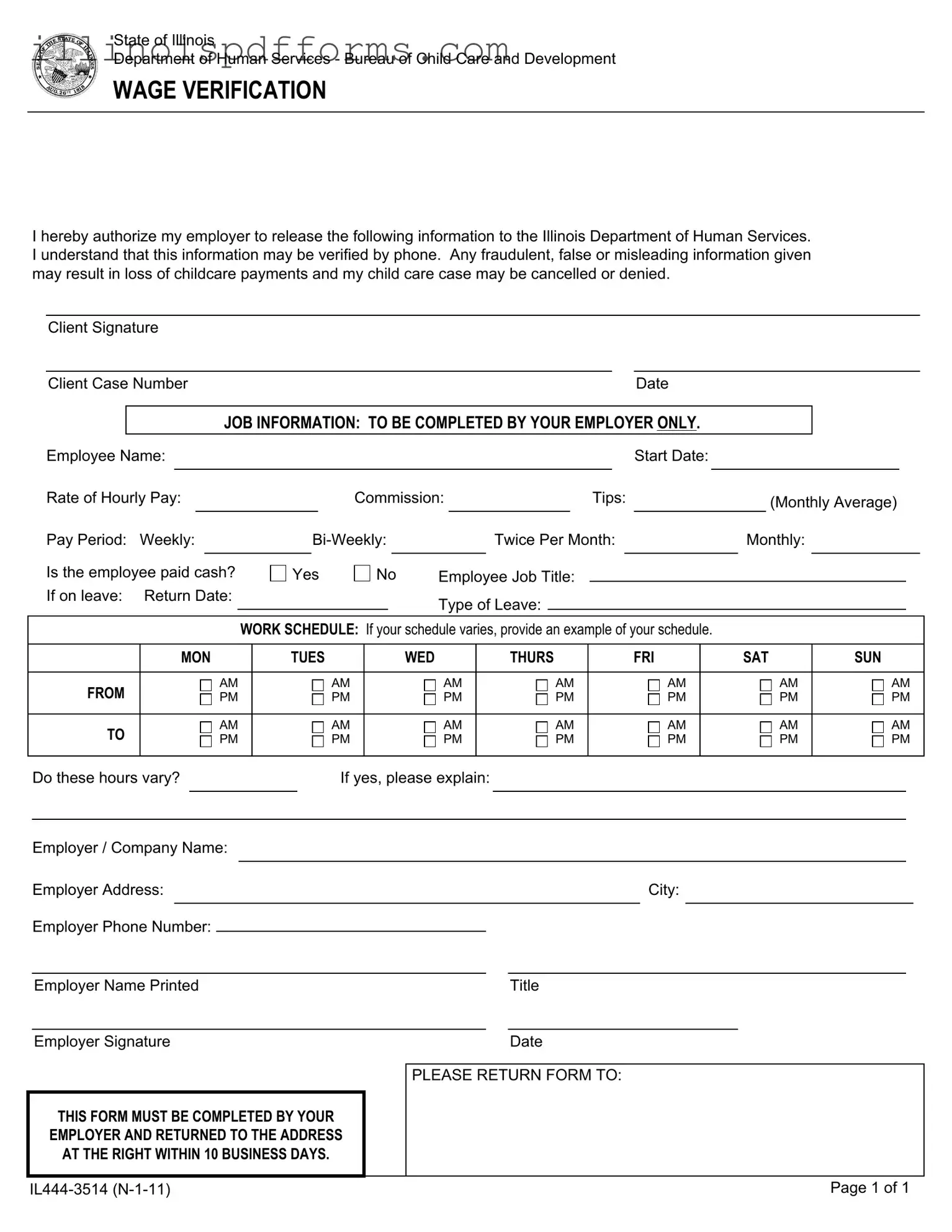 Fill a Valid Illinois Wage Verification Form