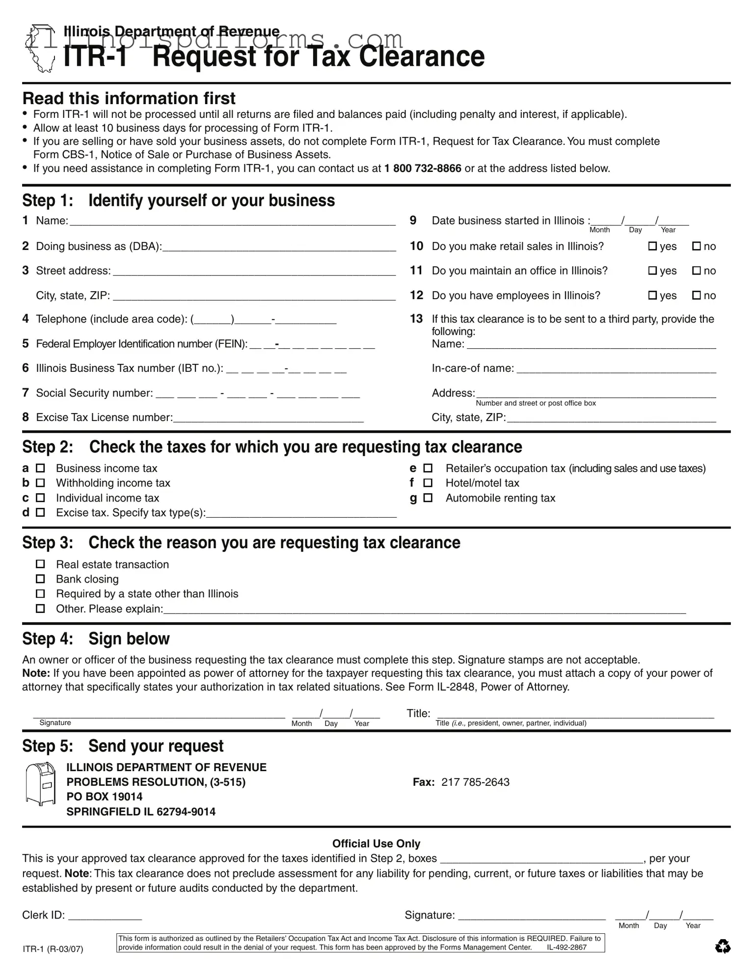 Fill a Valid Itr 1 Illinois Form