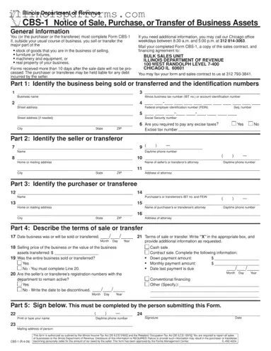 Fill a Valid Cbs 1 Illinois Form