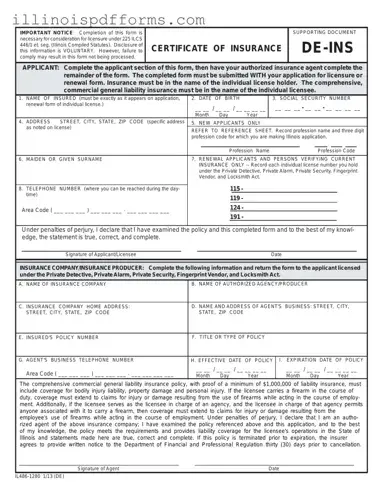 Fill a Valid De Ins Illinois Form