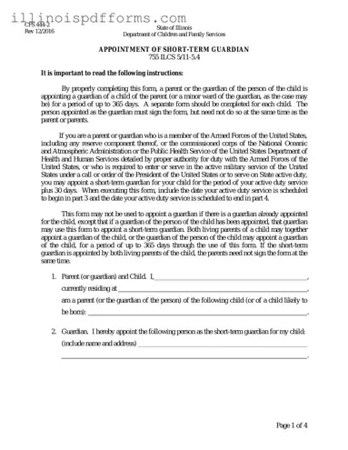 Fill a Valid Illinois Appointment Short Term Guardian Form