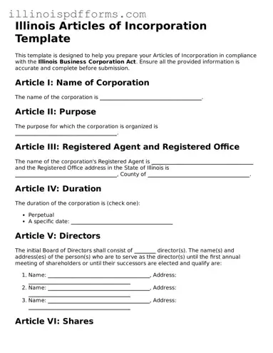 Printable Articles of Incorporation Template for Illinois State