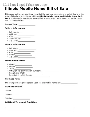 Printable Mobile Home Bill of Sale Template for Illinois State