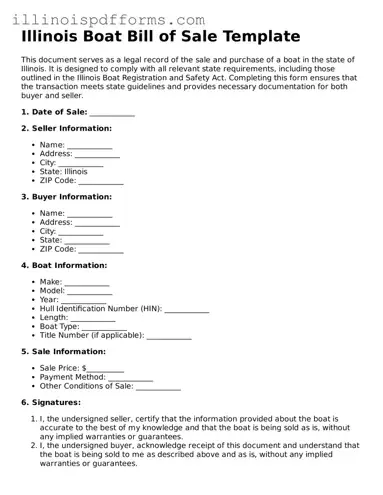 Printable Boat Bill of Sale Template for Illinois State