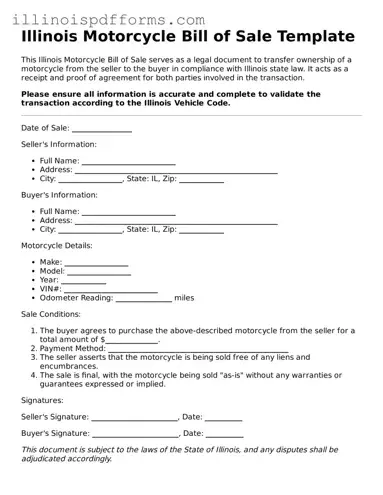 Printable Motorcycle Bill of Sale Template for Illinois State