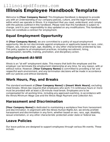 Printable Employee Handbook Template for Illinois State