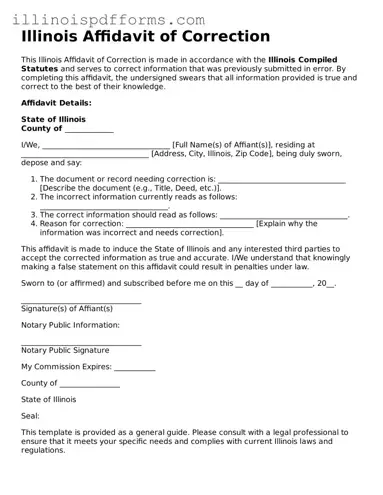 Printable Affidavit of Correction Template for Illinois State