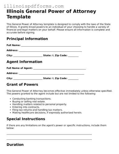 Printable General Power of Attorney Template for Illinois State