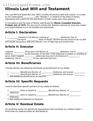 Printable Last Will and Testament Template for Illinois State