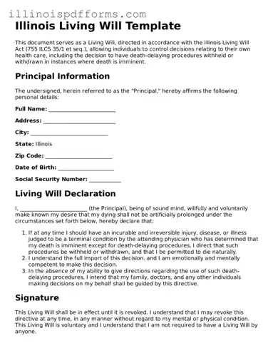 Printable Living Will Template for Illinois State